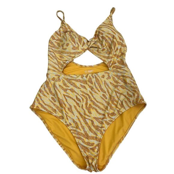 aerie Sz M Twist Front Cut Out One Piece Full Coverage Swimsuit Orange Yellow - Picture 5 of 16